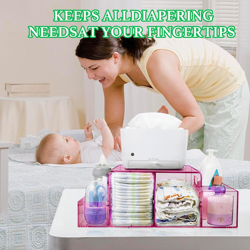 4 NANYEZH Acrylic Diaper Caddy, Baby Wipes Organizer for Changing Table, Dresser Top Tabletop Organizer with Detachable