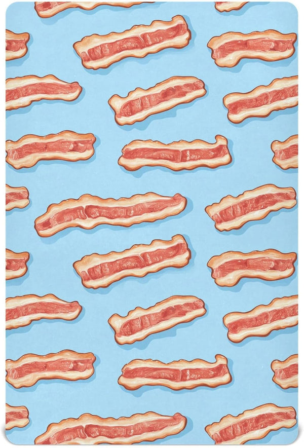 Pigsaly Crib Sheets Bacon Slices Blue Baby Sheet for Standard Crib Mattress Boys