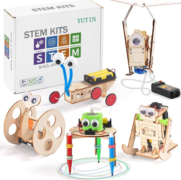 STEM Kits for Kids Ages 5-12, Robot Building Crafts Kit, 3D Wooden Puzzles, Woodworking Model Toys