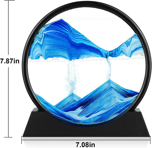 Herecanli 3D 3D 7 Moving Sand Art Picture - Quicksand Painting Decor - Round Glass Deep Sea Sandscape - Relaxing