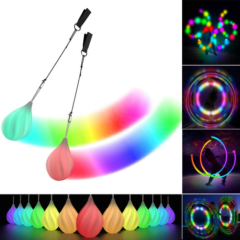 LED Poi Balls Set for Children and Adults - Luminous Premium Toy for Beginners & Professionals, Juggling Set
