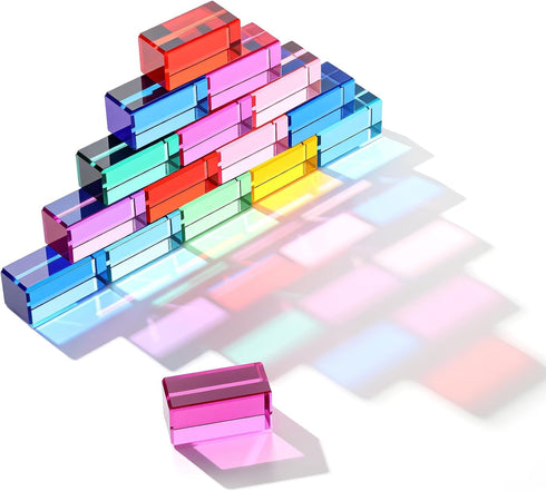 Meooeck 20 Pcs Acrylic Gem Cubes Blocks for Kids Translucent Rainbow Building