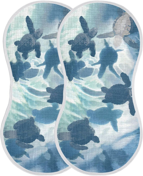 Sea Turtle Olive Ridley Turtles 2 Pack Muslin Burp Cloths, 100% Cotton Baby Washcloths for Boy Girl