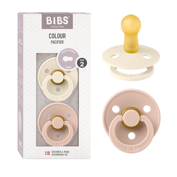 BIBS Colour Collection Pacifiers | Natural Rubber Baby Soothers | Set of 2 BPA-Free | Made in Denmark | Blush/Ivory