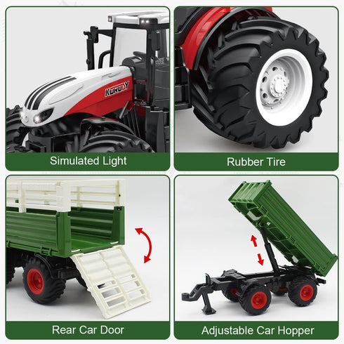 Set 1/24 2.4Ghz 6, 7, 8, 9 fisca Remote Control Tractor Toy RC Farm with Trailer Front Forklift, Scale Electronic Farm
