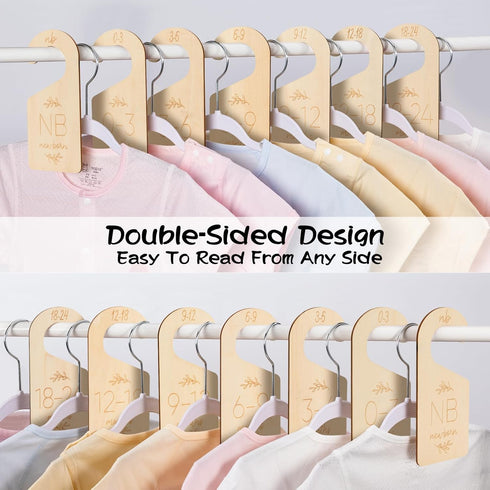 Closet Set 7 24 Baby Dividers for Clothes Organizer - of Adorable Wooden Double-Sided Baby Clothes Size Hanger