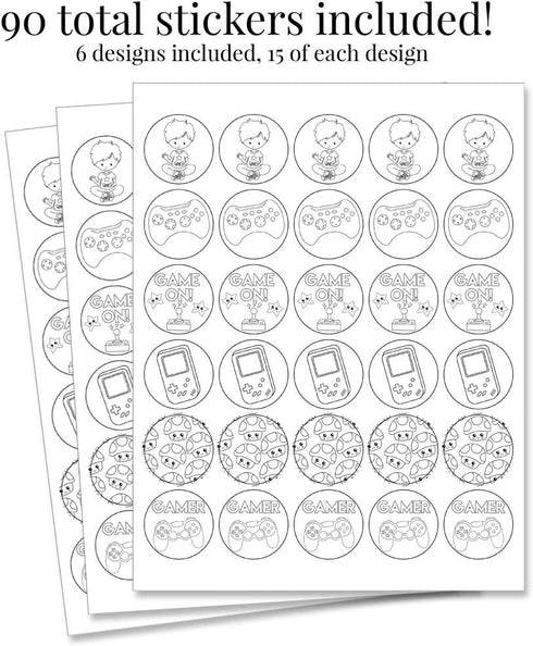 Color Your Own Game On! Video Game Themed Birthday Party Favor Sticker Labels, 90 Stickers for Crafts and Goodie Bags.