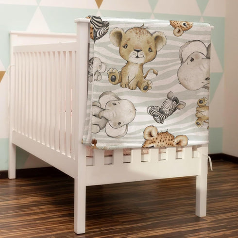 Safari Jungle African Animal Baby Blanket Boy Girl Gift Gender Neutral, Elephant Giraffe Lion Flannel Fleece Nursery Bed Blankets, Soft Lightweight Newborn Toddler Infant Kid Bedding 30 x 40 by HawSkgFub