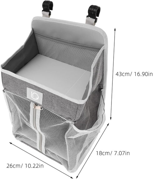 Toyvian Large Capacity Nursery Hanging Organizer Bag for Supplies and Diapers, Gray Fabric Storage with Multiple