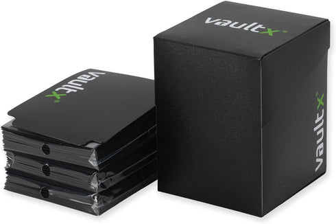 Vault X Trading Card Deck Box with 150 Black Card Sleeves, Fits 100+ Sleeved Cards, Large Standard Storage Box for TCG
