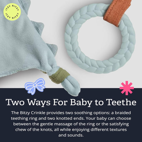 0 Itzy Ritzy - Bitzy Crinkle Sensory Toy Dinosaur with Crinkle Sound for Babies & Toddlers - Features Soft Braided