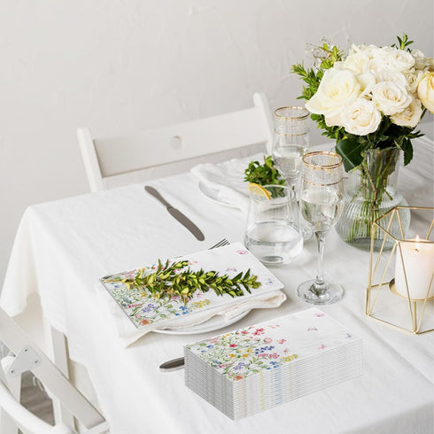 100 Wildflower Flower Napkins Disposable Bathroom Paper Hand Towels Napkins Disposable Decorative for Bathroom, Toilet