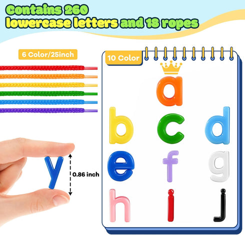 278 10 18 3+, Pcs Lacing Letters Beads, Lowercase Alphabet Learning Toys, Color Rainbow Alphabet Beads with Laces