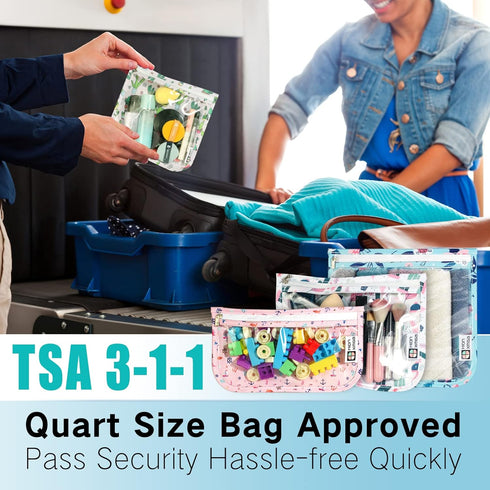 TSA Approved Toiletry Bag, Set of 3 Clear Diaper Bag Organizing Pouches, Waterproof Travel Pouch Set, Arrow Pink