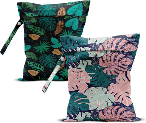 Lovdazzles 2Pcs Palm Leaves Wet Bag 12x10 Inch, Plants Waterproof Reusable Wet Dry