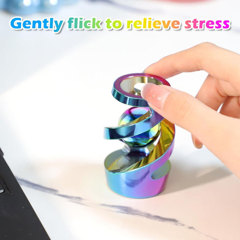 Rainbow Kinetic Spinning Desk Fidget Ball - Metal Stress Relief Toy for Adults