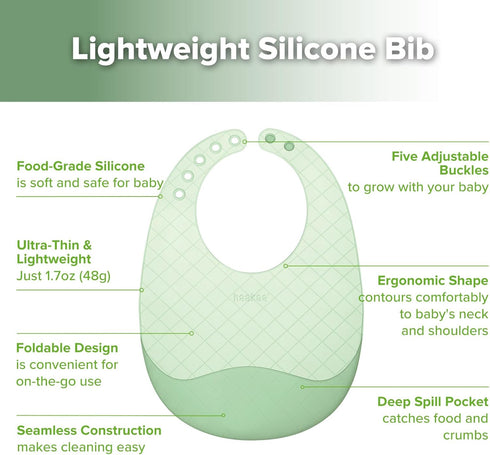 haakaa Lightweight Silicone Pocket Bib Ultra-Light & Foldable Travel Silicone Baby Bibs with Deep Food Catcher Pocket