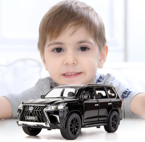 BDTCTK 1/32 Lexus LX570 Off-Road Luxury SUV Model Car, Zinc Alloy Pull Back Toy with Sound and Light (Black)