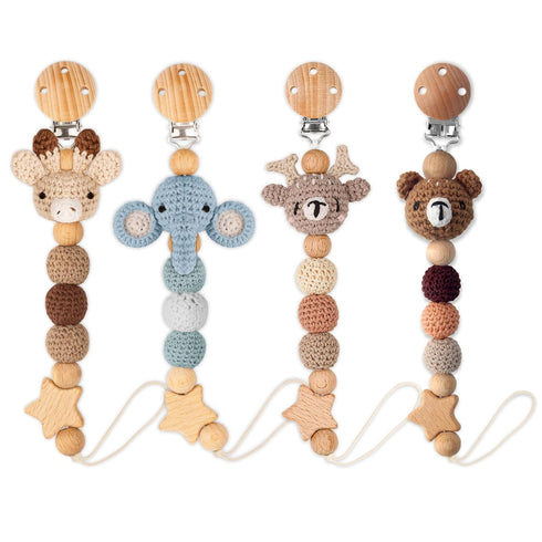 LSTRAGY Handmade Knitted Christmas Pacifier Clip Holder for Boys and Girls,4 PCS Binky