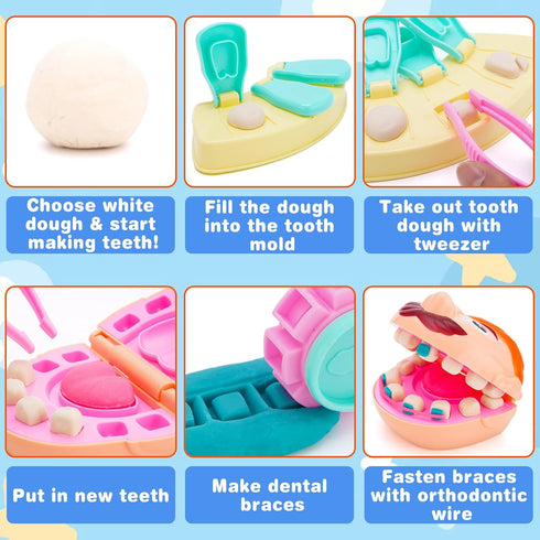 Dentist Color Dough Set, Dental Tools Kit for Kids Toddlers 3 Years and Up, Art & Craft Gift