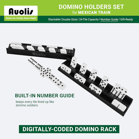 Set 4 24-Tile Domino Holders for Mexican Train, of Stackable Trays, Capacity Each, Plastic Racks for Family Game Night