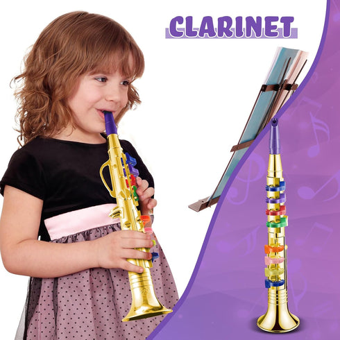 Set 2 Amylove of Toy Trumpet and Clarinet for Kids Toddlers Plastic Instruments Fake Music Toy Portable Early