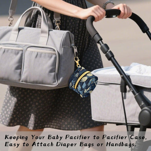 YETTASBIN Butterfly Portable Pacifier Holder Case with Metal Hook Buckle & Zipper for Diaper Bag and Stroller