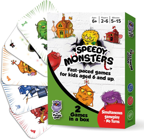 Speedy Monsters Kids Card Games - 2 Fun Fast-paced Games for Kids Ages 8-12, No Reading Required