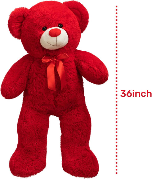 Huge Teddy Bear Stuffed Animal, Giant Plush with Red Ribbon Bow, Valentine's Day Gift for Girlfriend and Kids, 36 Inch