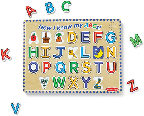 Melissa & Doug Wooden Alphabet Sound Puzzle - 26 pcs Wooden Puzzle with Sound Effects - FSC Certified