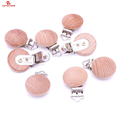 Dummy 30 Natural Beech Wood Round Pacifier Clips Silicone Pacifier Holder Suspender Clips Sutoyuen Wood Pacifier Clip