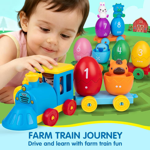 1 2 3 Count Set 8 1 ESPRAY Toddler Learning Toys for Years Old, Matching & Sorting Montessori Farm Train with Farm