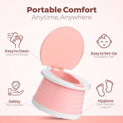 Portable Toddler Travel Potty with Silicone Insert Foldable Potty Chair for Car & Road Trips, Spill-Resistant Training