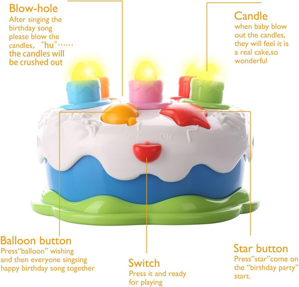 Baby Birthday Cake Toy with Candles, Music Toy for 2-5 Years Old, Toddler Christmas Gift