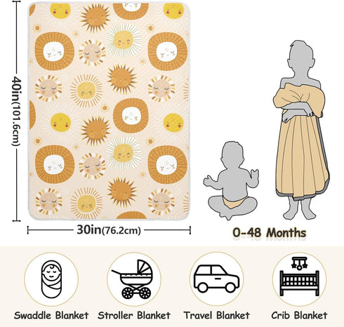 KICPOAY 30x40 Inch Swaddle Blanket for Cute Boho Sun Baby Receiving Blanket Muslin Baby Swaddles Soft Cotton Breathable