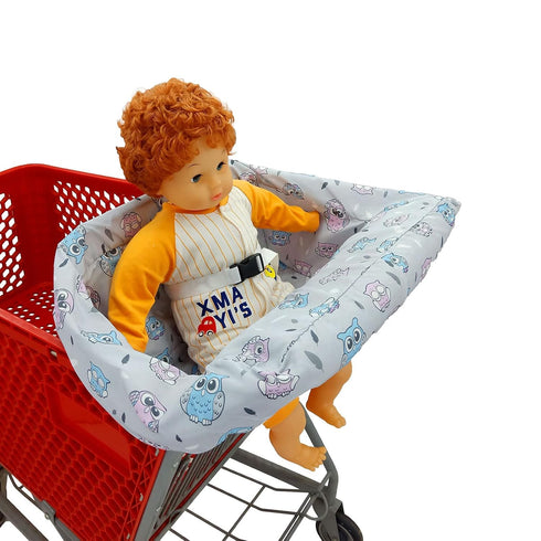Pozico Baby Shopping Cart Cover or High Chair Cover, Machine Washable, Free Portable Cloth Bag - Owl