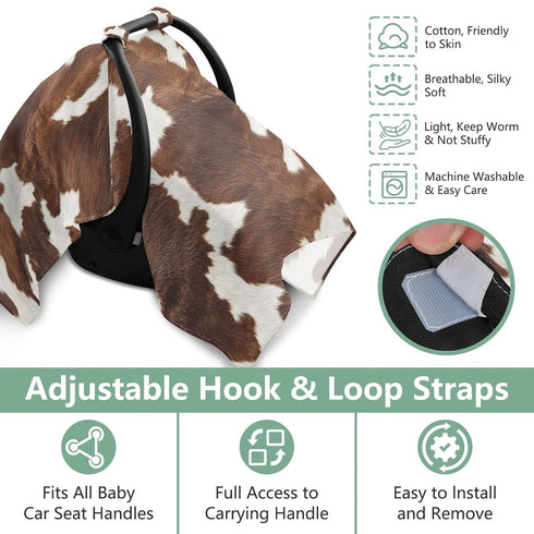 Dalzium Brown and White Cow Print Car Seat Cover Baby, Carseat Canopy Cover for Girl Boy, Breathable Baby Carrier Cover