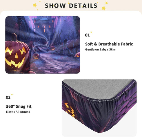 Bseiialft 52 28 Halloween Pumpkins Moon Crib Sheets for Boys Girls Soft and Breathable Cotton Baby Sheets for Standard