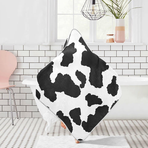 WELLDAY 30x30 Inch Cow Patter Black White Print Baby Towel Ultra Soft Hooded Towels for Babies - Ultra Absorbent Cotton