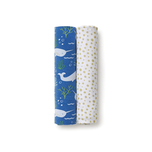 2 Pack 47 47-inch BreathableBaby Active Swaddle Blanket & Wrap Narwhal and Gold Dots, Lightweight Premium Activewear
