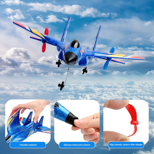 RC Plane Remote Control Glider, 2.4 GHZ, 2 Channels, Easy to Fly Fighter, Automatic Balance Gyro for Kids Adults