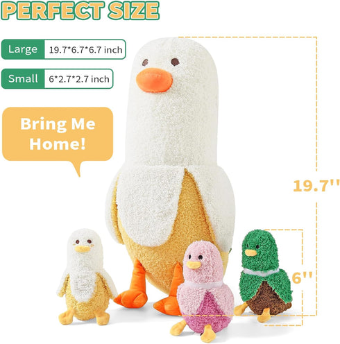 1 Mommy 19.7" 3 4 Set PEACH CAT Banana Duck Plush Banana Duck Stuffed Animal with Cute Babies Inside, Pieces Plushies