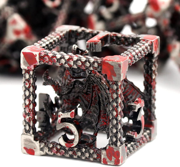 D&D Dice, Dungeons and Dragons HNCCESG Metal Dice Set for RPG MTG Table Games (Dragon Silver Bloodstained)