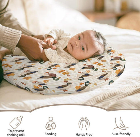 Wicbfdfv Thanksgiving Mallard Duck Maple Leaves Stripe Nursing Pillow Cover Ultra-Soft Comfortable for Baby Girls Boys