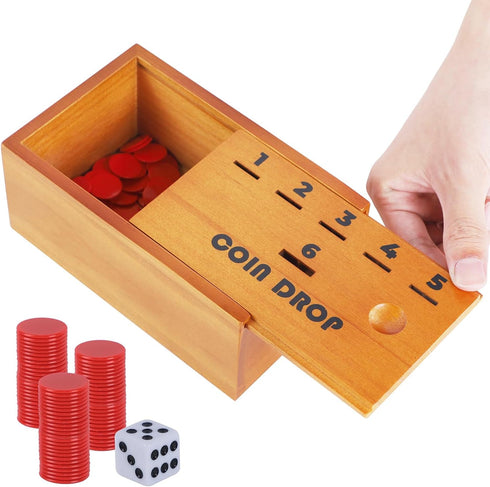 Juegoal Coin Drop Set - Pennies Dice Games for Kids and Adults, Wooden Tabletop Board Game for 2-6 Players