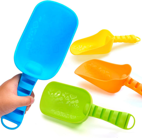 Sloosh Beach Sand Shovels for Kids, 4 Packs Colorful Scoops for Outdoor Digging Play, Heavy Duty Plastic