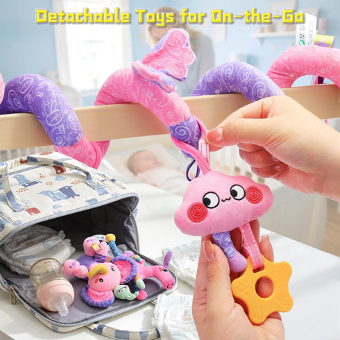 0-12 5-in-1 Musical Car Seat Toy for Babies Months Girl, Sensory Activity Hanging Toy Stroller Toy with Soothing Music