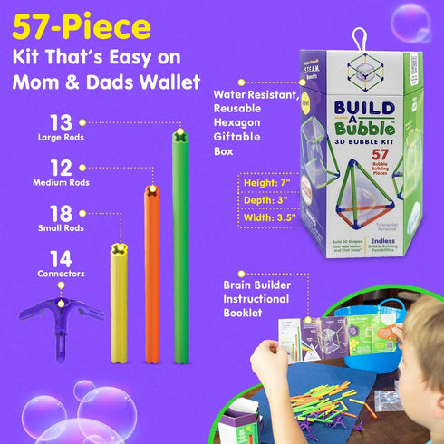 Build A Bubble Montessori 3D Bubble Maker Kit for Kids 8 & Up - 57-Piece STEM Building Toys Kit for Indoor Educational
