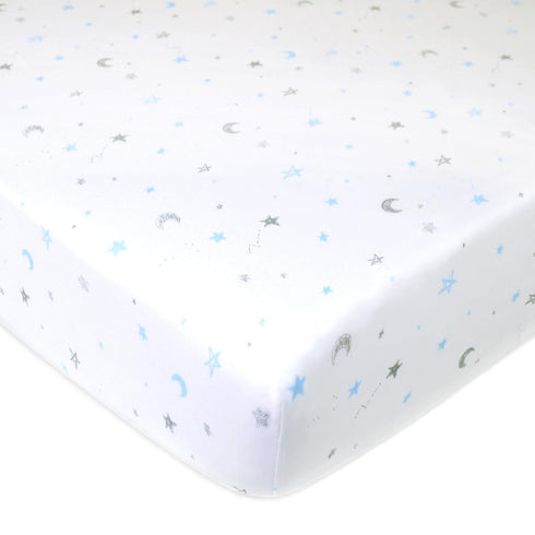 American Baby Company 100% Natural Cotton Fitted Crib Sheet, 52" x 28", Blue Stars and Moons