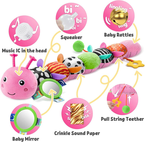 Tummy 3 6 12 LIGHTDESIRE Baby Toys Musical Caterpillar,Infant Toys Stuffed Animals with Ruler Design,Mirror,Pull